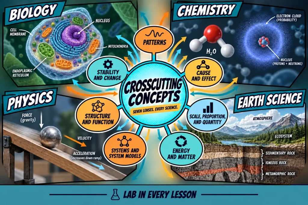 seven-crosscutting-concepts-science | Lab In Every Lesson Seven crosscutting concepts connecting biology, chemistry, physics, and earth science