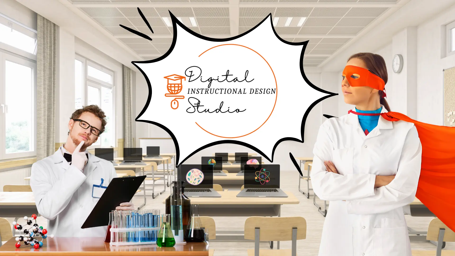 high school science classroom teacher superhero scene