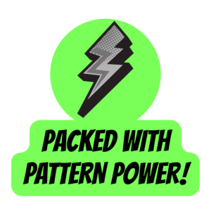 patterns-ccc-badge | Lab In Every Lesson Neon-green badge with a black zigzag lightning bolt and the bold text 'PACKED WITH PATTERN POWER!' (promotional graphic)