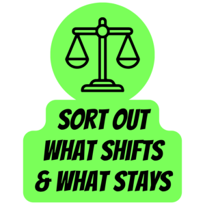 stability-and-change-ccc-badge | Lab In Every Lesson Green badge featuring a scales icon and the slogan 'Sort out what shifts & what stays' in bold black text on a neon green background.