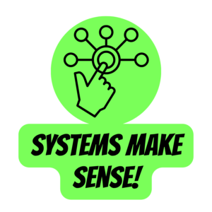 systems-and-system-models-ccc-badge | Lab In Every Lesson Logo featuring a green circular icon with a network diagram and a hand pointing to the center, above a green badge reading 'SYSTEMS MAKE SENSE!'