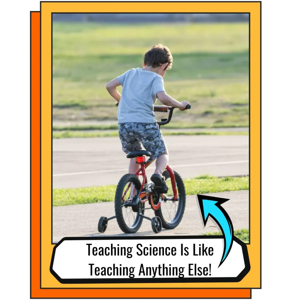 learning-science-like-riding-a-bike | Lab In Every Lesson A child learning to balance on a bike while an adult offers support