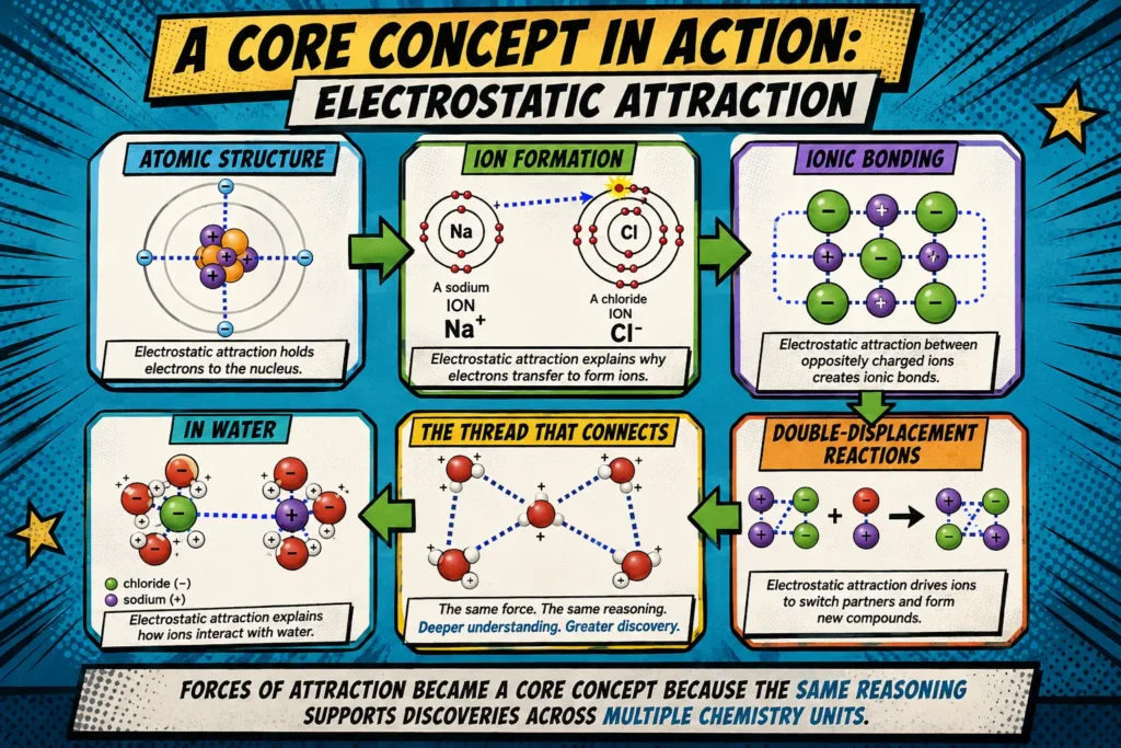 chemistry-curriculum-forces-of-attraction-brand | Lab In Every Lesson Electrostatic attraction connects atomic structure, ion formation, ionic bonding, interactions in water, and reactions across the chemistry curriculum.