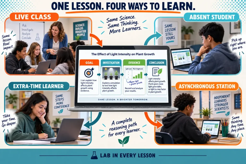 bookwidgets-flexible-science-lessons | Lab In Every Lesson BookWidgets lesson supporting live, absent, self-paced, and asynchronous science students