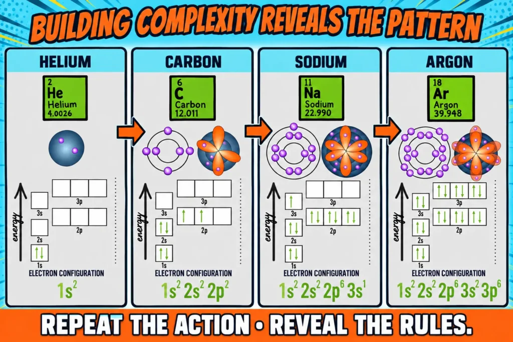 electron-configuration-interactive-atom-progression | Lab In Every Lesson Electron configuration interactive progressing from helium to carbon sodium and argon